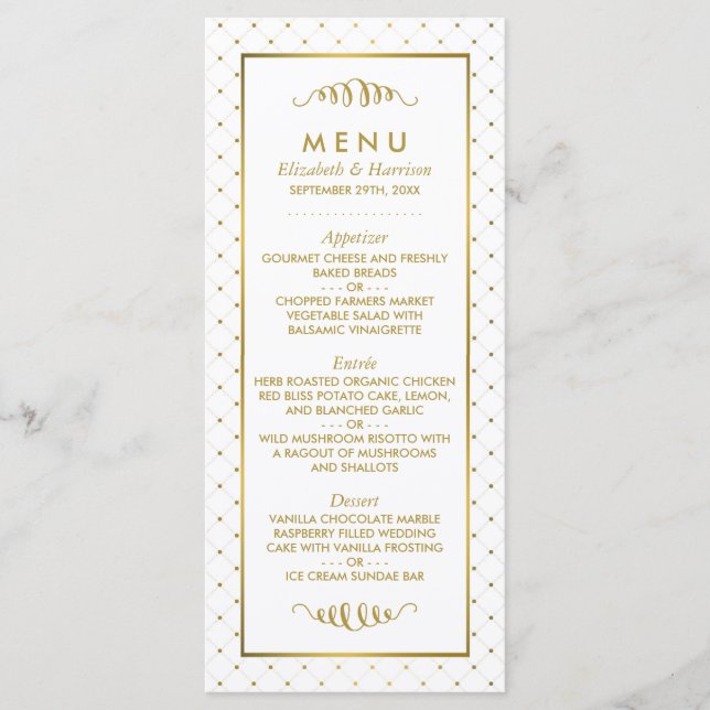 Modern White & Gold Foil Effect Wedding Menu (Front)