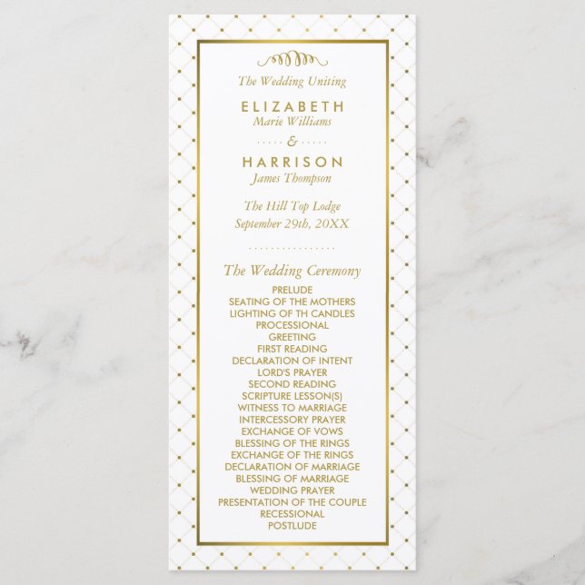 Modern White & Gold Foil Effect Wedding Program (Front)