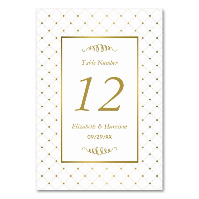 Modern White & Gold Foil Effect Wedding Table Number (Front)