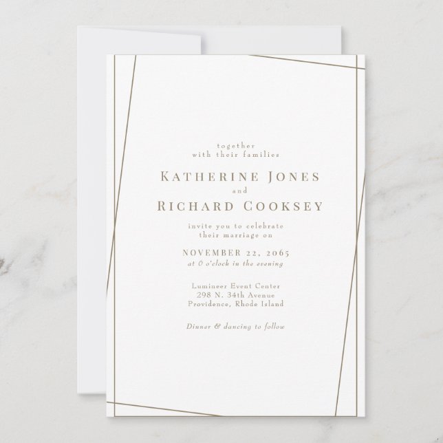 Modern White & Gold Geometric No Parents Wedding Invitation (Front)