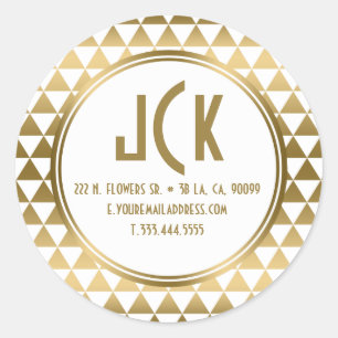 Modern White & Gold Geometric Triangles Pattern Classic Round Sticker