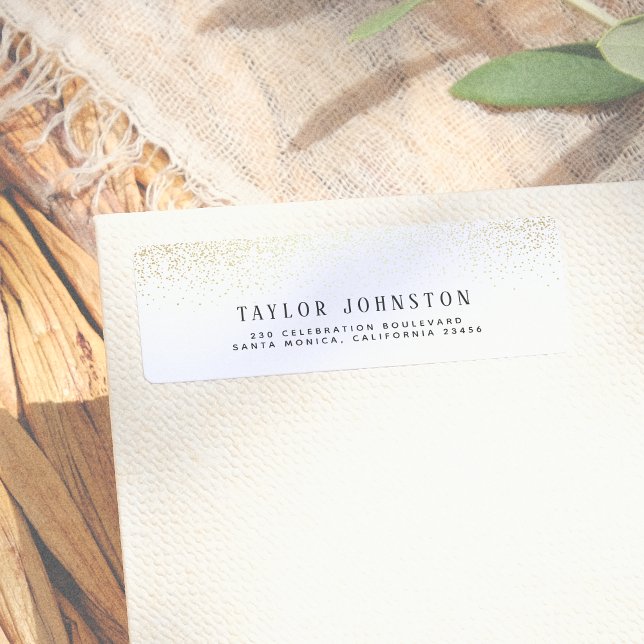 Modern White & Gold Glitter Confetti Return Address Label (Creator Uploaded)