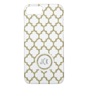 Modern White & Gold & Glitter Geometric Quatrefoil iPhone 8/7 Case