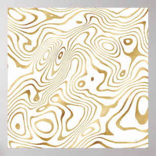 Modern White Gold liquid swirl Abstract Design Poster
