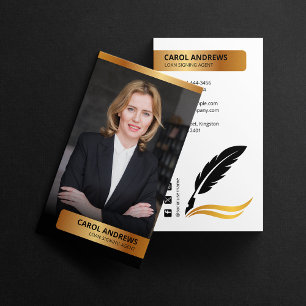 Modern White Gold Loan Signing Agent Notary Public Business Card