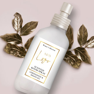 Modern White & Gold Logo Room Spray Bottle Label