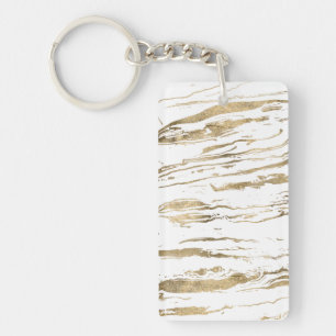 Modern White Gold marble Abstract Key Ring