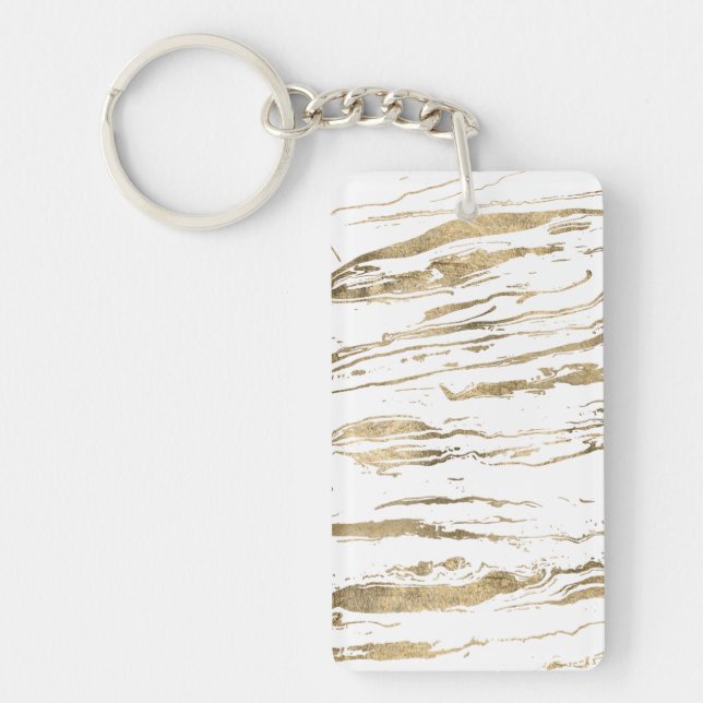 Modern White Gold marble Abstract Key Ring (Front)