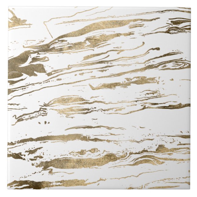 Modern White Gold marble Abstract Tile (Front)