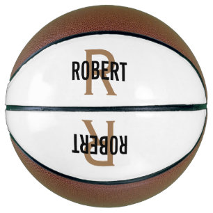 Modern white gold monogram name basketball