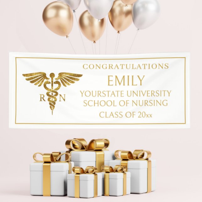Modern White Gold Nursing School RN Graduation  Banner (Creator Uploaded)
