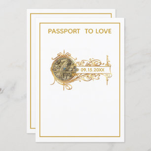 Modern White Gold Passport Wedding Invitation