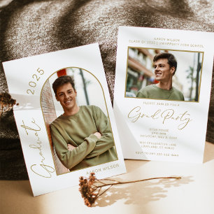 Modern White Gold Photo Graduation Party Invitation