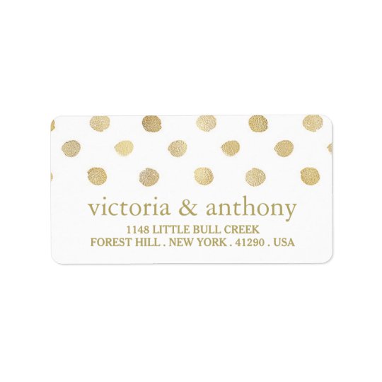 Modern White & Gold Polka Dots Wedding Address Label
