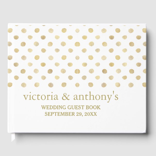 Modern White & Gold Polka Dots Wedding Guest Book (Front)