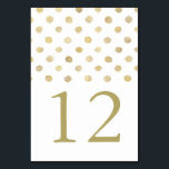 Modern White & Gold Polka Dots Wedding Number Table Number<br><div class="desc">These table number cards are perfect for any couple planning a trendy chic wedding celebration. The design features a stylish polka dot background in white and gold with matching editable gold wording. The simple design can be personalised to suit your special event and will be the perfect table numbers for...</div>