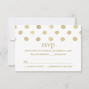 Modern White & Gold Polka Dots Wedding RSVP Card
