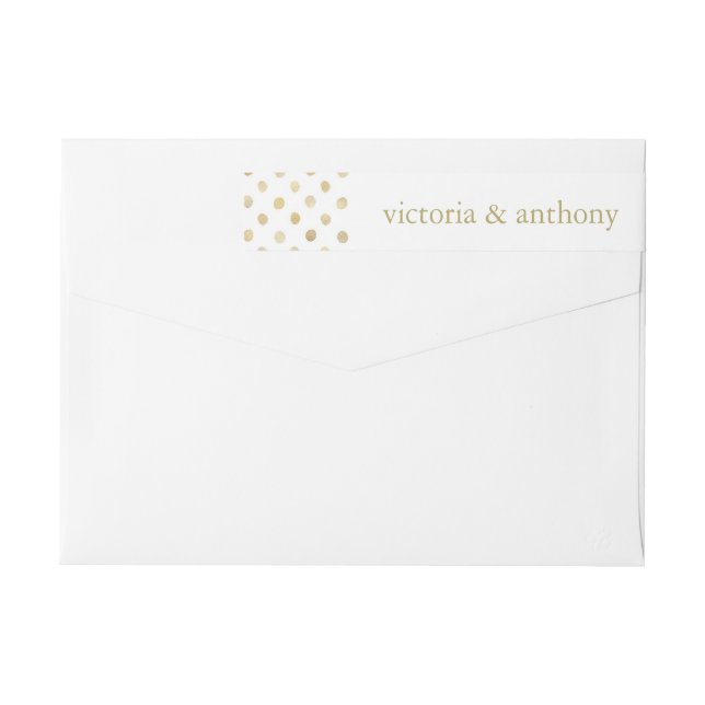 Modern White & Gold Polka Dots Wedding Wrap Around Label (Back)