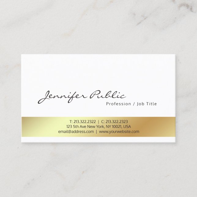 Modern White Gold Professional Stylish Plain Business Card (Front)