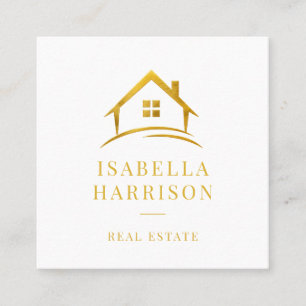 Modern White Gold Real Estate Agent Logo Square Business Card