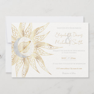 Modern White Gold Sun Moon Planet Universe Mandala Invitation