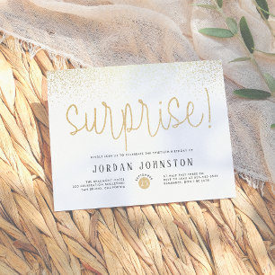 Modern White & Gold Surprise Birthday Party Invitation Postcard