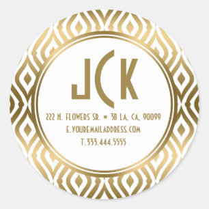 Modern White & Gold Teardrop Geometric Pattern Classic Round Sticker