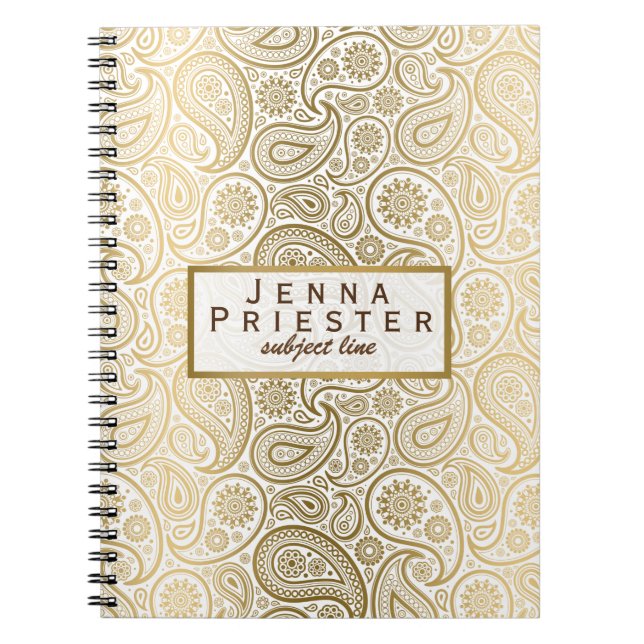 Modern White & Gold Vintage Paisley Pattern Notebook (Front)