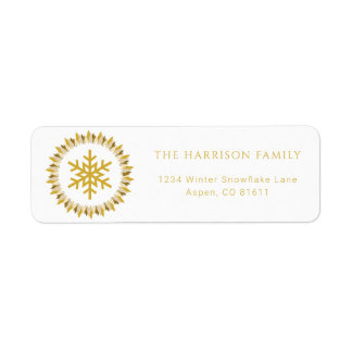 Modern White Gold Wreath Snowflake Christmas Return Address Label