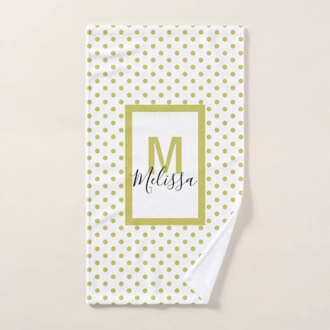 Modern White Golden Circle Pattern Monogram Bath Towel Set (Hand Towel)