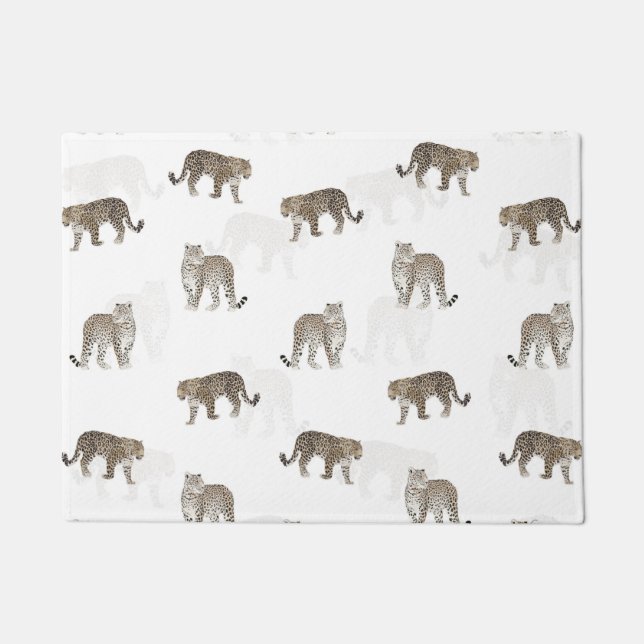 Modern White Golden Leopard Jungle Animals Doormat (Front)