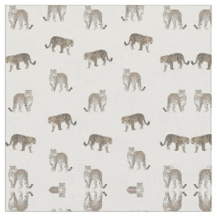 Modern White Golden Leopard Jungle Animals Fabric