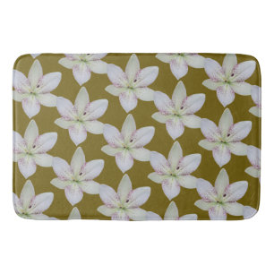 Modern White Golden-rayed lily Flower Pattern Bath Mat