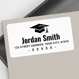 Modern white graduation hat return address label