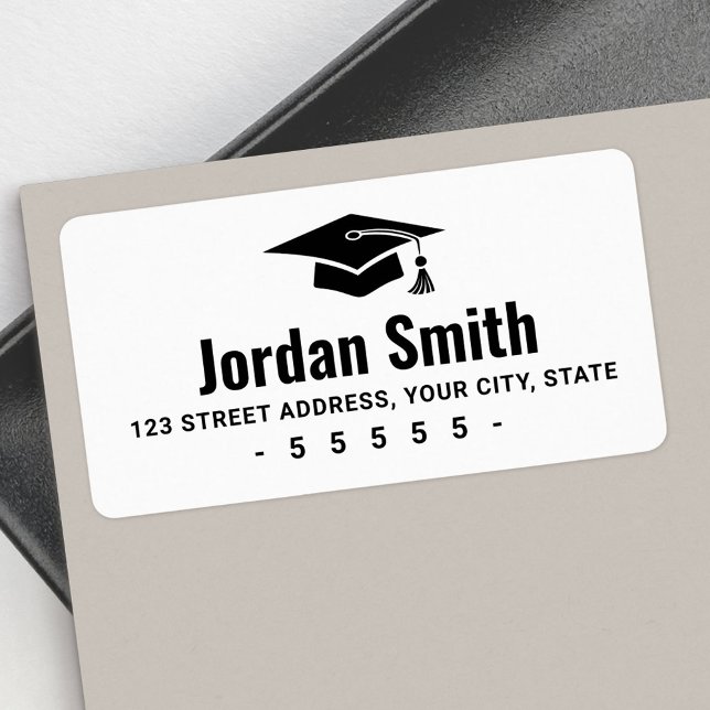 Modern white graduation hat return address label (Modern white graduation hat return address label)