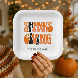 Modern White Graffiti Thanksgiving Autumn Fall  Paper Plate