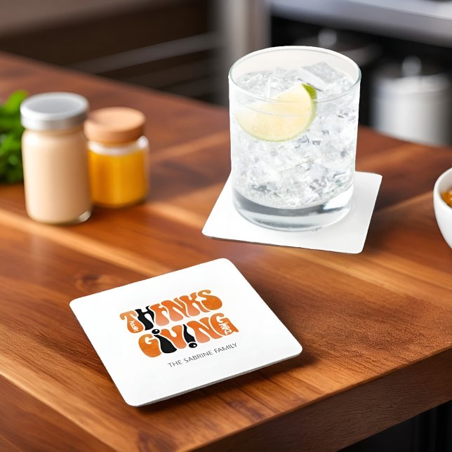 Modern White Graffiti Thanksgiving Autumn Fall  Square Paper Coaster (Creator Uploaded)