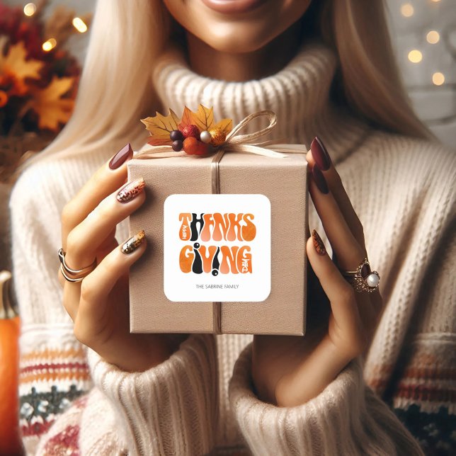 Modern White Graffiti Thanksgiving Autumn Fall  Square Sticker (Creator Uploaded)