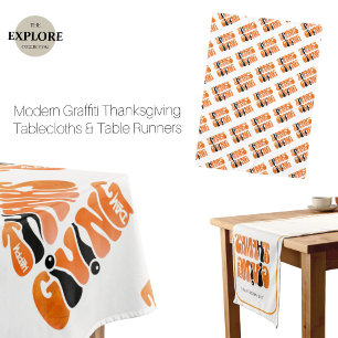 Modern White Graffiti Thanksgiving Autumn Fall  Tablecloth