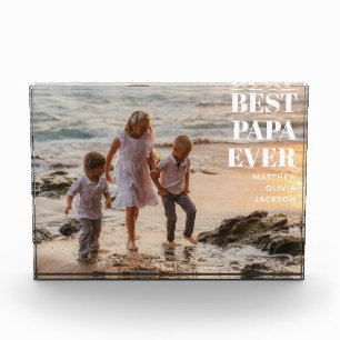 Modern White Grandkids Names Simple Best Papa Ever Photo Block