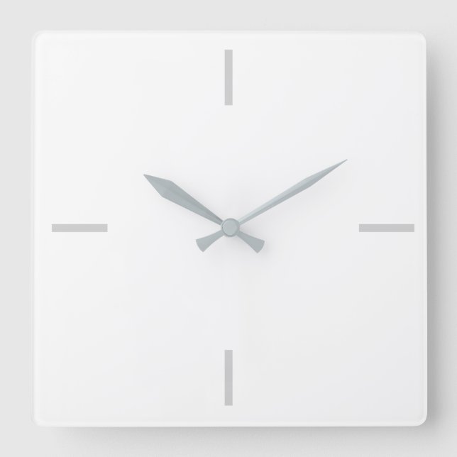Modern White & Gray Minimalist Square Wall Clock (Front)