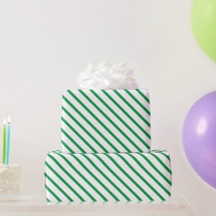Modern white green diagonal stripe pattern holiday wrapping paper