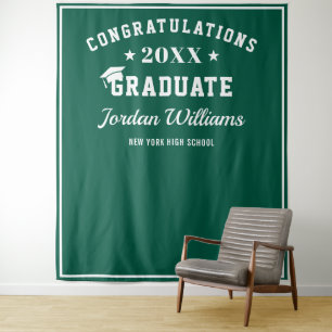 Modern White Green Graduation Photo Backdrop Tapestry