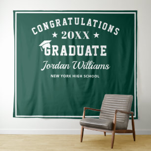 Modern White Green Graduation Photo Prop Backdrop Tapestry