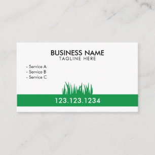 Modern White & Green Grass Lawn Care Landscaping Business Card