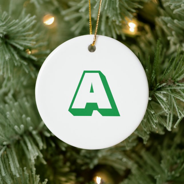 Modern white green initial monogram typography ceramic ornament (Tree)