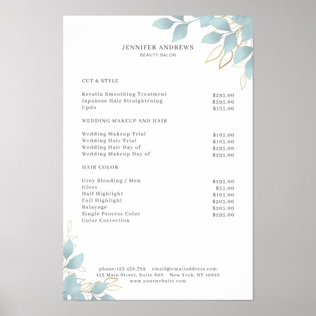Modern White Green Leafy Poster (Front)