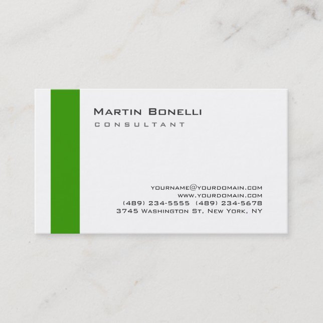 Modern White Green Simple Consultant Business Card (Front)