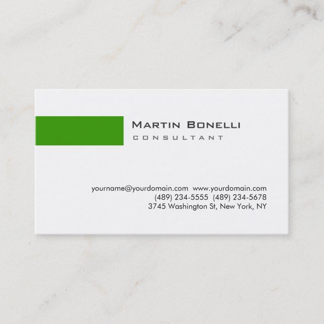 Modern White Green Simple Consultant Business Card (Front)