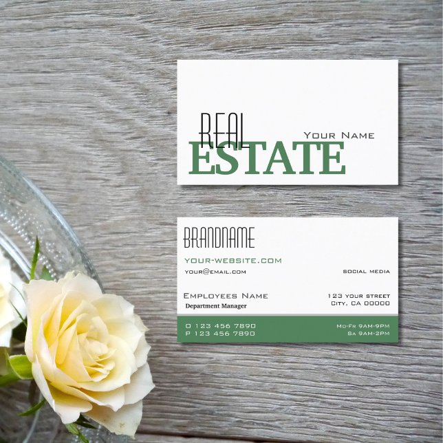 Modern White Green Stylish Simple and Professional Business Card (Creator Uploaded)